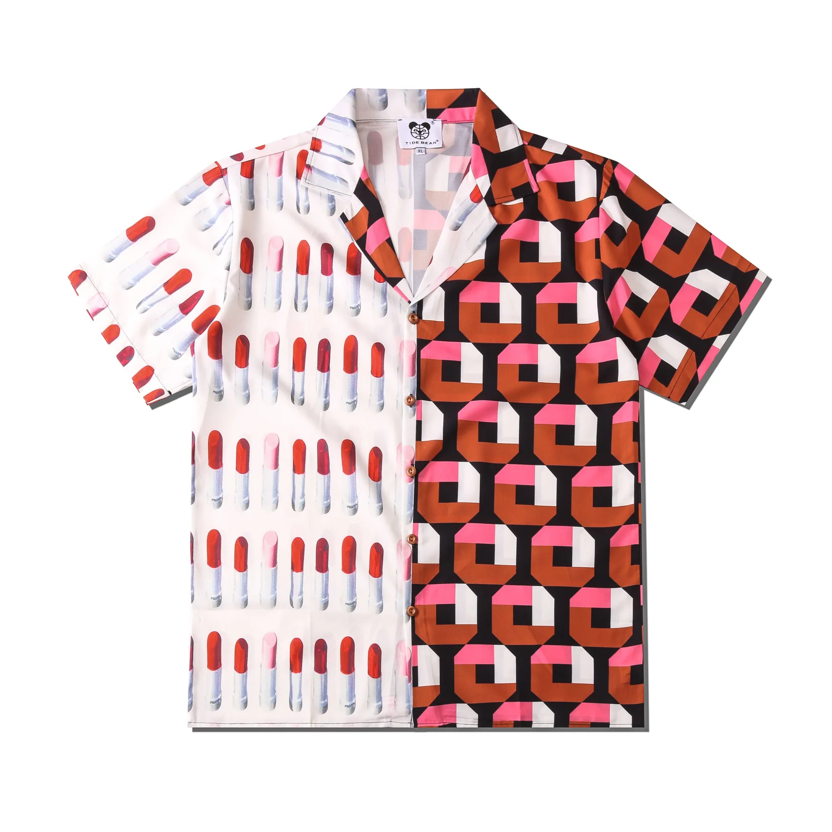 

2022 Summer New Mens Lipstick Print Shirt Lovers Fashion Ins Short Sleeve Cool Thin Loose Hawaiian Beach Harajuku Lapel Shirts