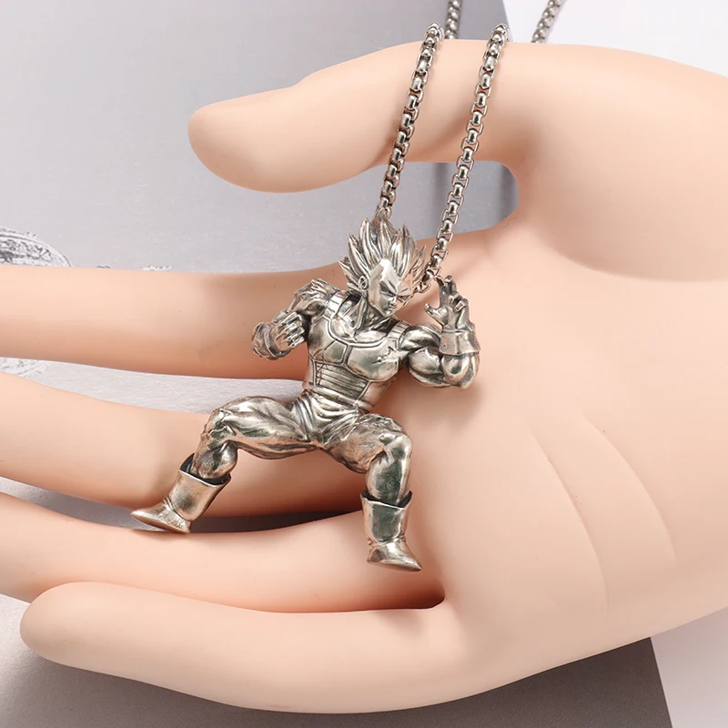 

New Style Yellow Hair Muscular Male Warrior Pendant Necklace for Men Classic Punk Anime Character Fighting Shape Statue Jewelry