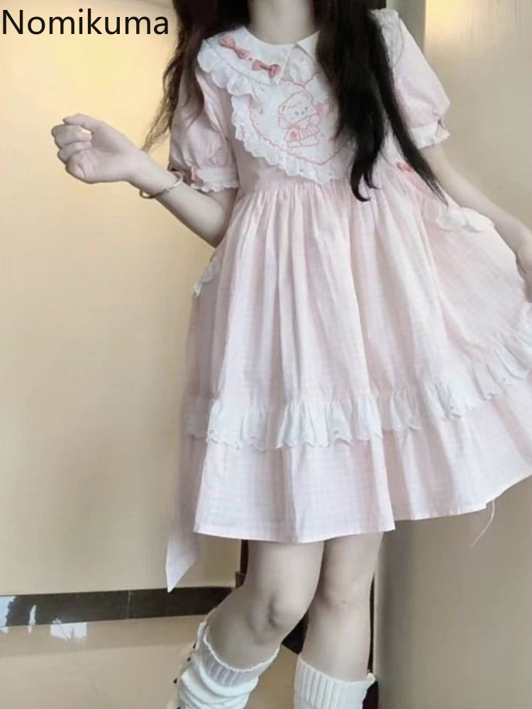 Женская одежда милые платья летнее платье с воротником Питера Пэна и длинными