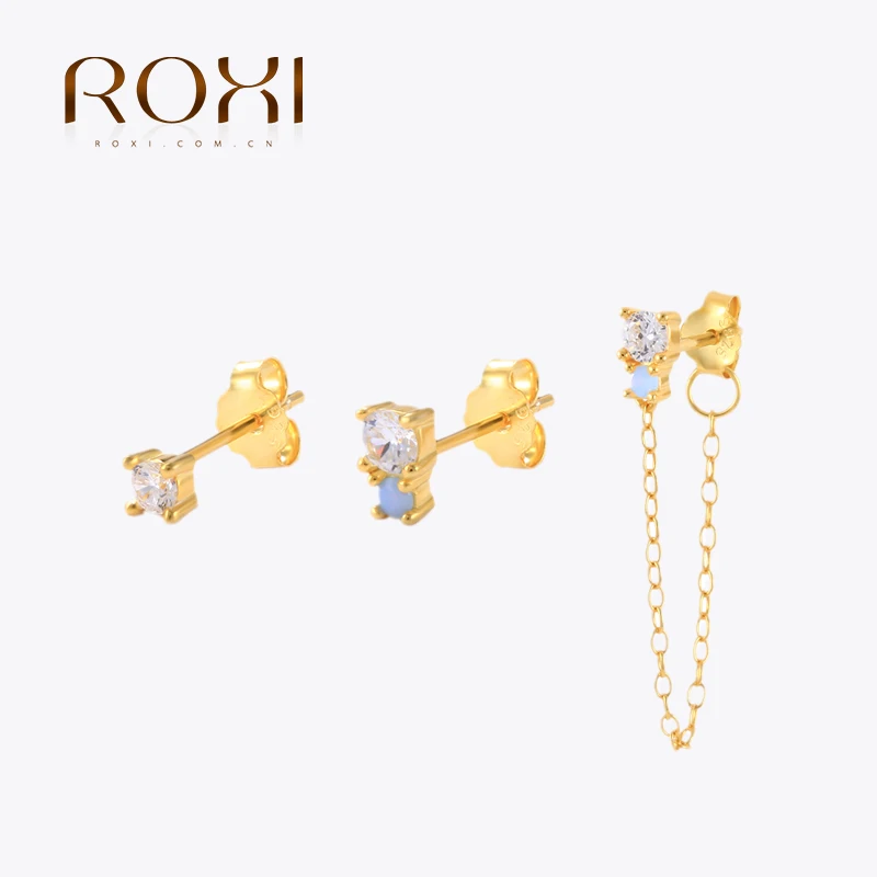 

ROXI 100% 925 Sterling Silver Jewelry Set For Women Geometry Colored CZ 3 Piece Chain Stud Earrings Bijoux Femme Tendance 2023