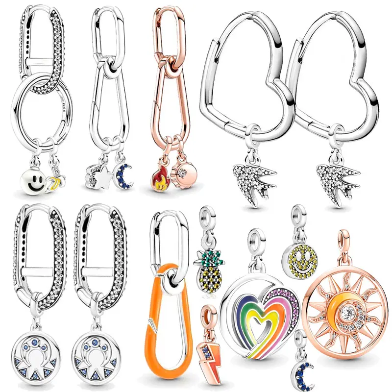 

Summer 925 Silver Me Sun Power Medallion Charm Rainbow Heart Medallion Charm Fit Original Brand Me Earring Women Jewelry DIY