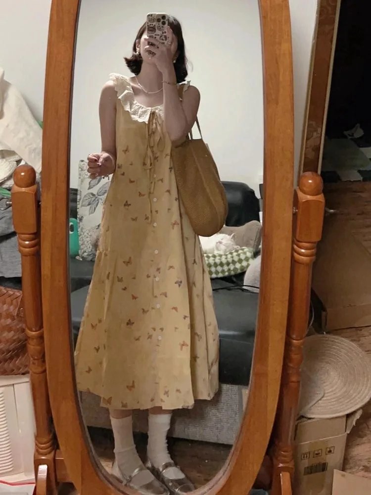 Маленький жилет без рукавов желтое платье женское лето 20224 новое французское