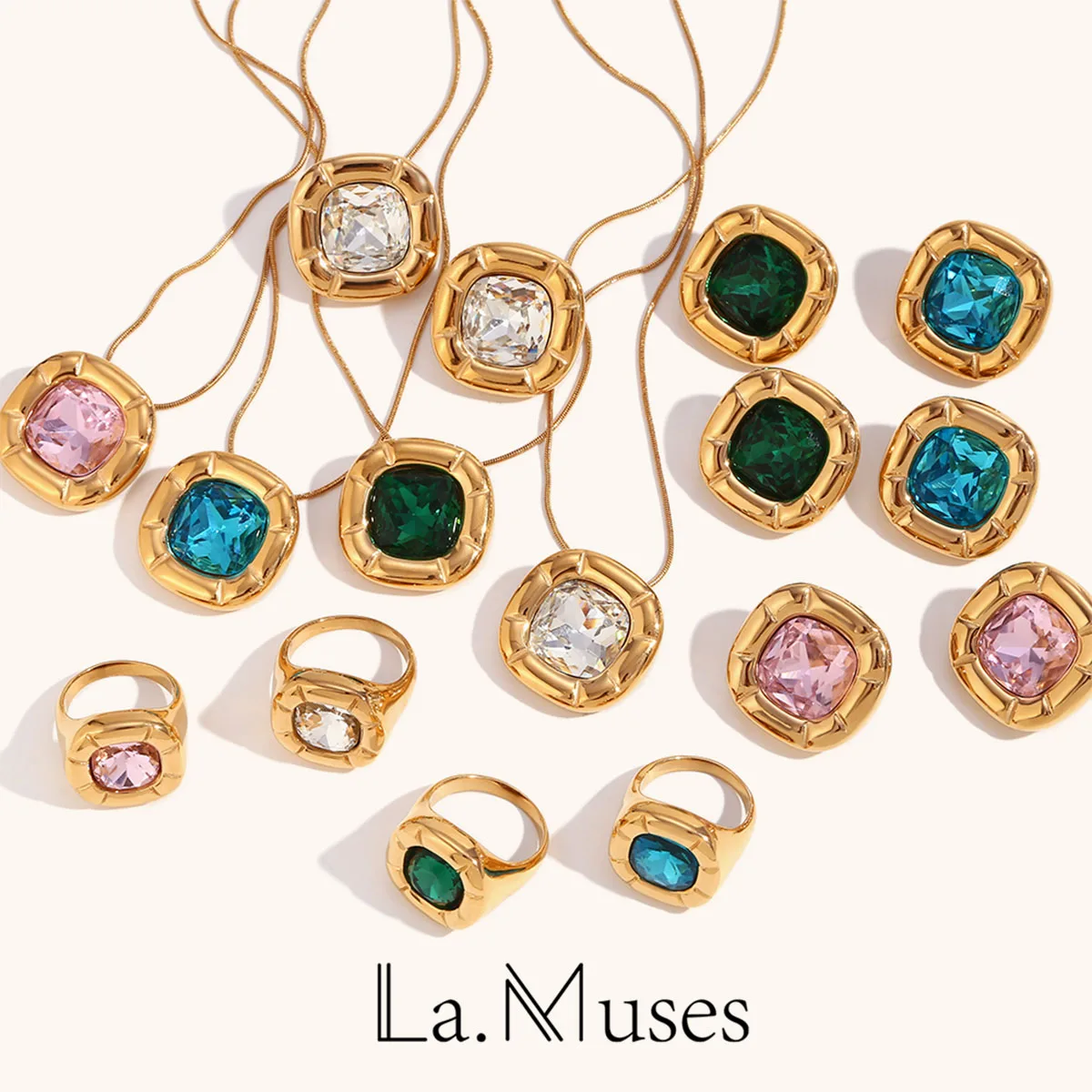 Ла. Muses закругленный квадратный цветок циркон кулон ожерелье из нержавеющей