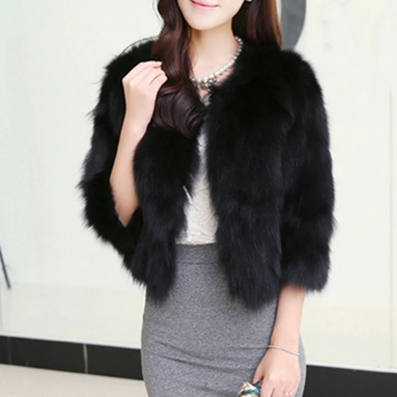 Korean Fashion Faux Fur Coat Woman Winter Short Black White Slim Long Sleeve Imitation Rabbit Fur Overcoat Artificial Fur Jacket