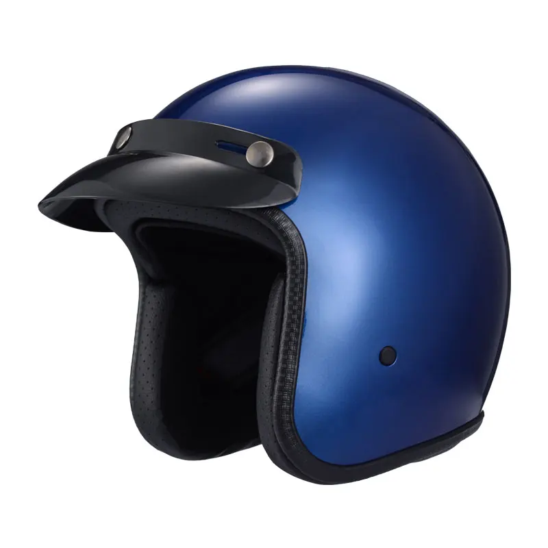 New Vintage Blue ABS Open Face Helmet For Motorcycle With Free Brim Capacete Para Motocicleta 3/4 Helmets Dot Approved