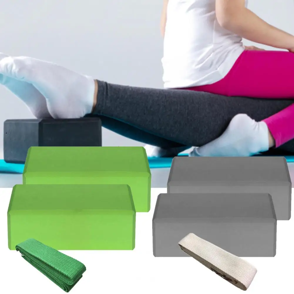 

EVA 1 Set Excellent Yoga Brick Aid Balance with Stretching Strap Set Lightweight Foam Brick Wide Application Yoga Supplies