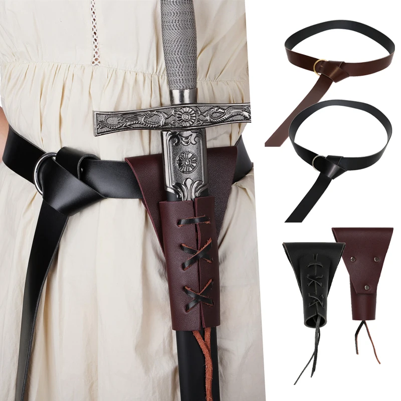 Купи Medieval PU Leather Sword Belt Waist Sheath Scabbard Viking Knight Cosplay Costume Rapier Ring Buckle Strap Holster Accessory за 350 рублей в магазине AliExpress