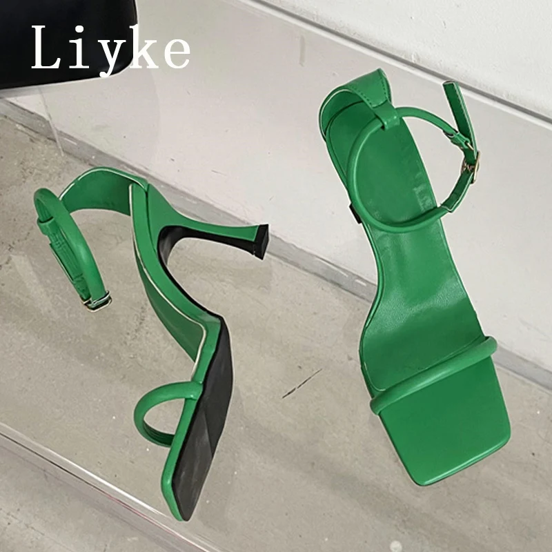 

Женские сандалии-гладиаторы Liyke, Зеленые босоножки на высоком каблуке с ремешком на щиколотке и открытым носком, вечерние классические туфл...