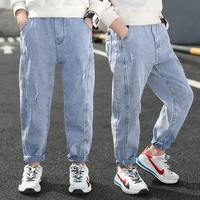 casual big boys jeans trousers cotton light blue denim pants for teenage autumn children hole jean jogger pant 6 8 10 12 14years