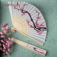 elegant cherry blossom print folding hand fans flower print vintage fan white polyester fans summer girls dancing fan