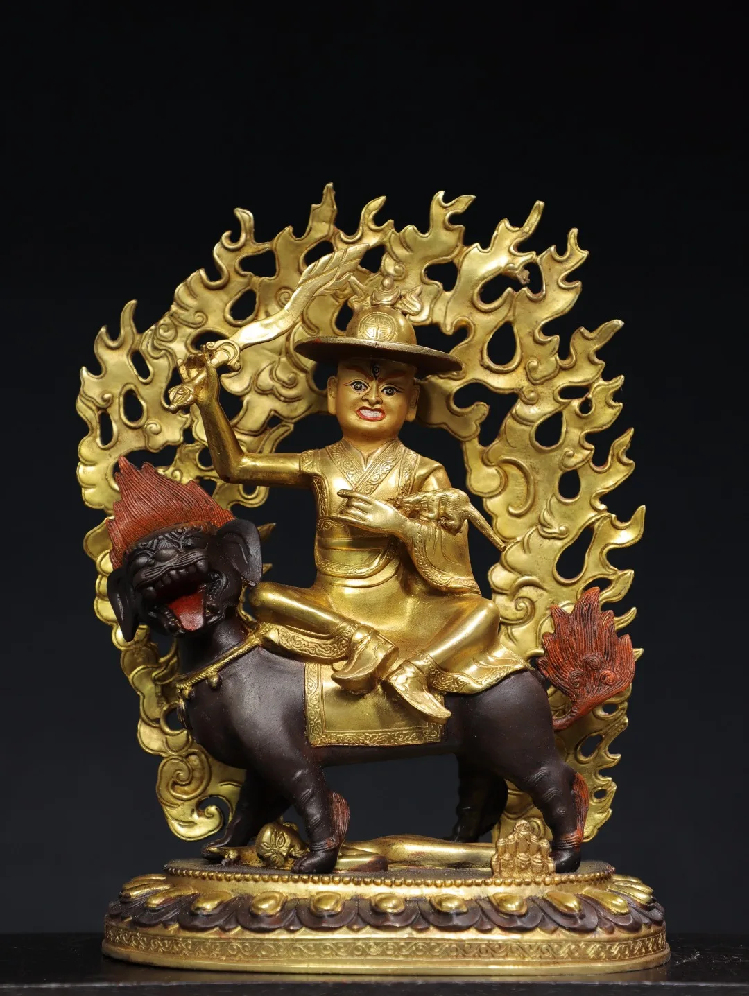 

14"Tibet Temple Collection Old Bronze Gilded Facial Painted Dan Jian Ningma Protector Buddha Worship Hall Town house