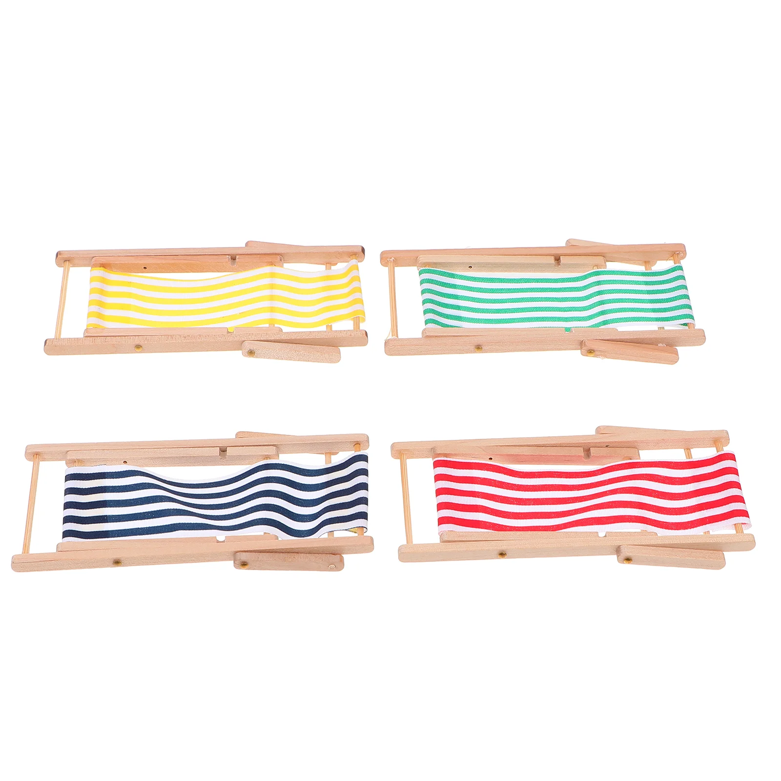 

4 Pcs Miniature Furniture Wooden Chair Ornament Beach House Ornaments Fairy Striped Lounge