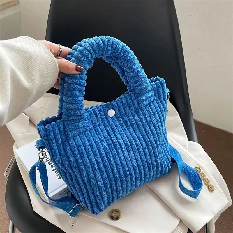 

HURIDOM South Korea Ins Fashion Original Autumn / Winter New Corduroy Plush Multi-functional Barrel-pack Small Tote Women‘S Bag