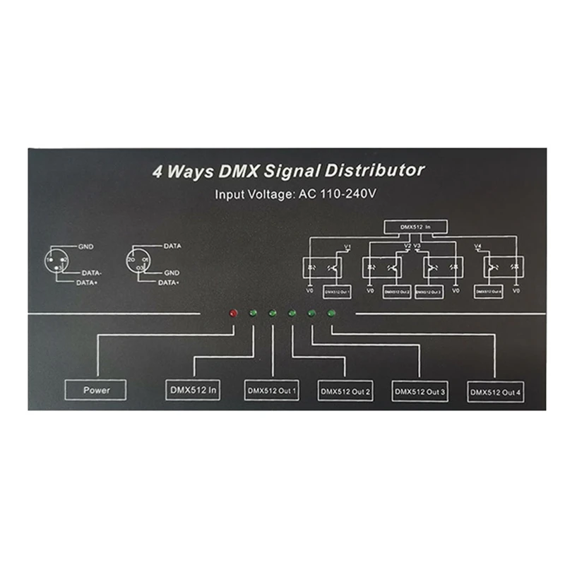 

Разветвитель усилителя DMX512, ретранслятор сигнала DMX512, 1 канал, DMX121, 4 канала, 4 выходных порта, дистрибьютор сигнала DMX124, AC100V-240V