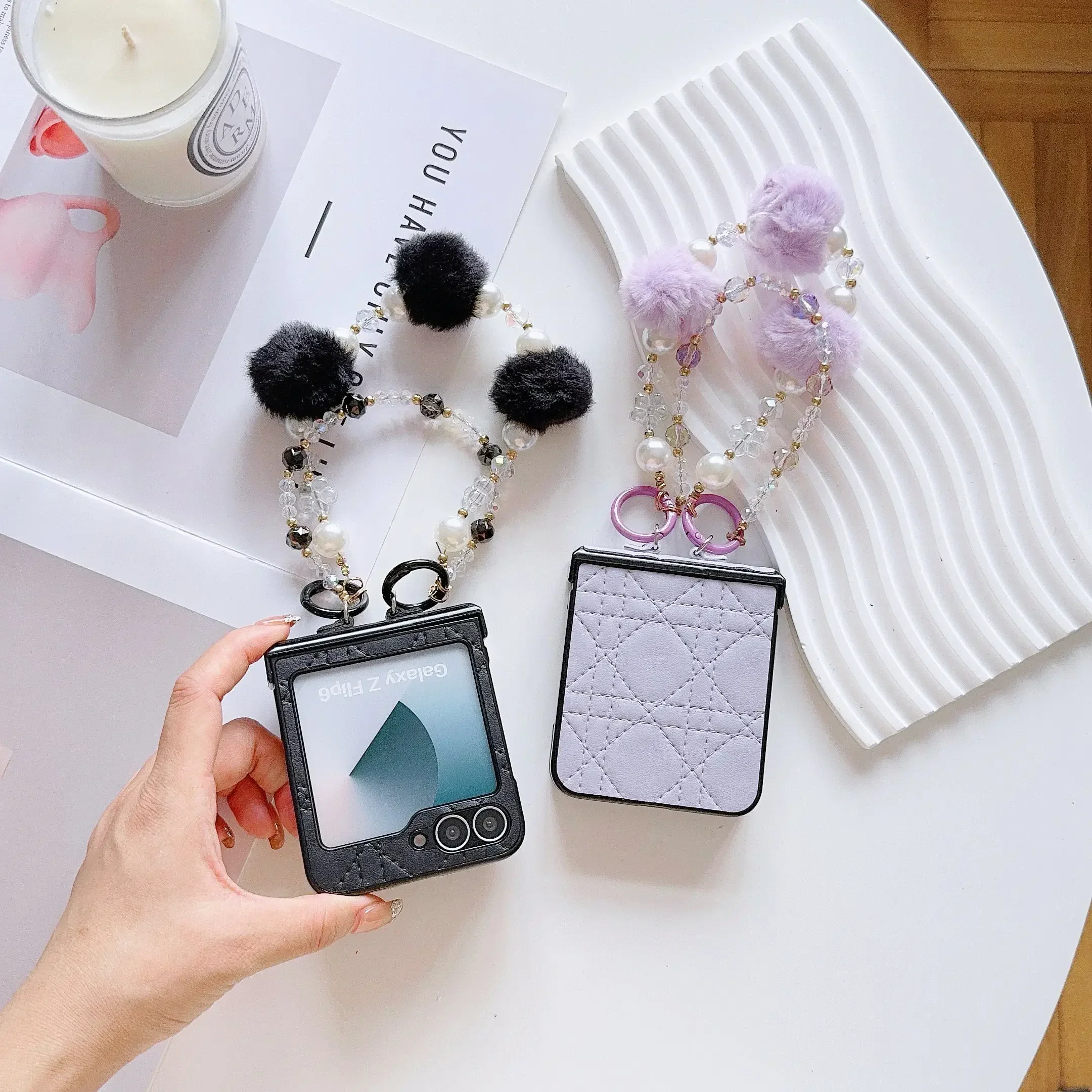 Чехол для телефона с разноцветными бусинами из искусственной кожи и ремешком на