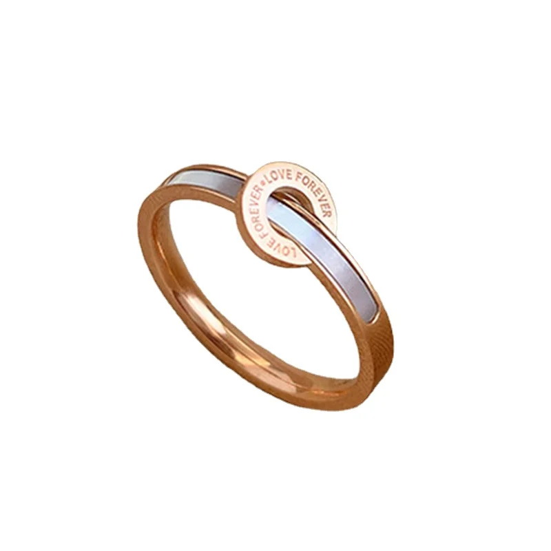

Fashion Round Natural White Shell Rose Gold Plated Ring For Girl Gift