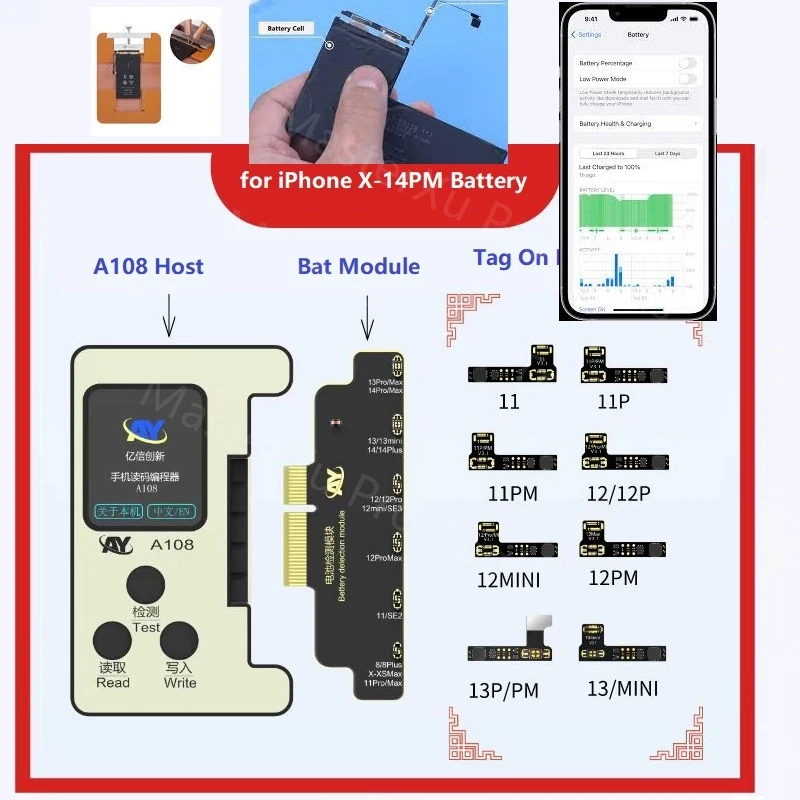 

Безпаяльный гибкий кабель AY A108 с функцией распознавания лица, Ремонтный инструмент для iPhone X, XR, XS, 11, 12, 13, 14 Pro, аккумуляторная батарея, макс. т...