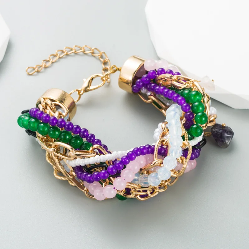 

Gold Multi Layers Strings Beaded Pearl Natural Stone Bracelet Bangles for Women Bohemia Jewelry