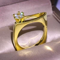 vintage fashion white round zircon wedding rings for women silver plate yellow gold filled cz stone female geometric jewelry