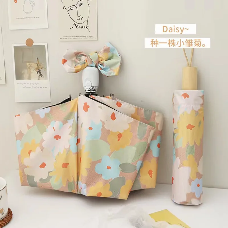 

Полностью автоматический зонт с японской маленькой маргариткой, складной женский зонт, Солнцезащитный прозрачный зонт для студентов с защ...