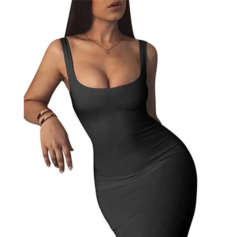 

Sexy Solid Dress Women Spaghetti Natural Casual Club Dress Summer 2022 New Sleeveless Suspender Sexy Women Dress