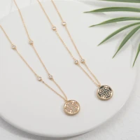 2022 new arrival sweet women fashion pendant necklace shell zircon round coin design lace necklace hollow out jewelry accessory