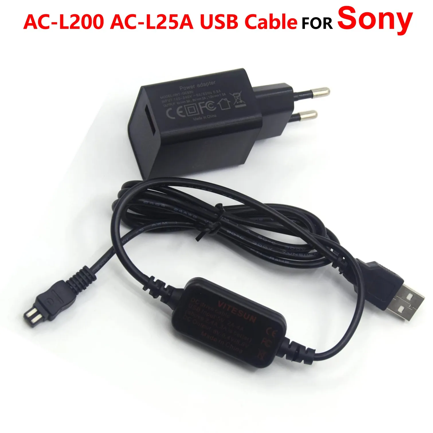 

AC-L200 AC-L25A Power Bank USB Cable+Adapter Charge For Sony DSC-HX1 DCR-UX5 UX7 HDR-XR100 NEX VG30 VG900 DEV-50 FDR-AX33 V700