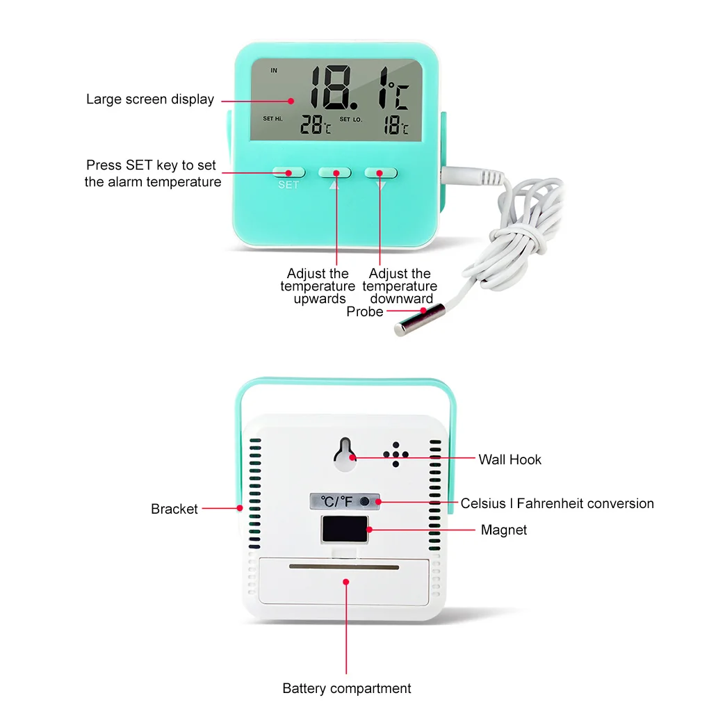 room thermometer 50 70℃ ℃℉ electronic hygrometer alarm portable plastic temperature humidity meter with bracket bedroom free