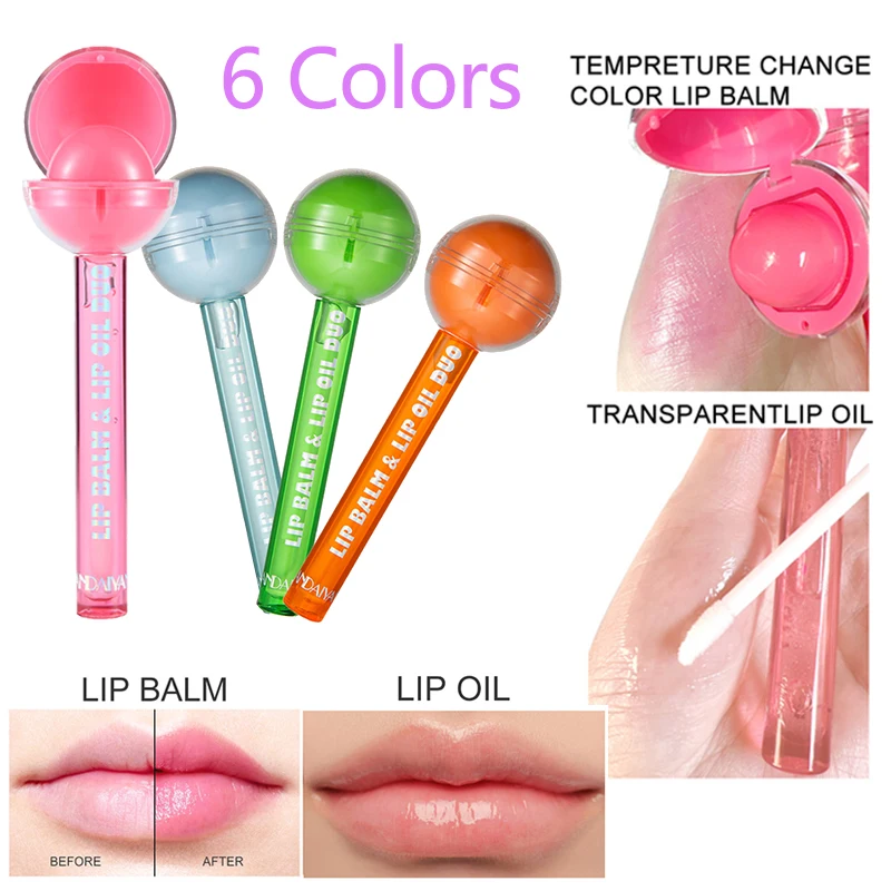 

2In1 Cute Candy Lip Balm Lip Oil Color-changing Magice Lip Gloss Lip Balm Moisturizing Clear Mirror Long Lasting Lipstick Makeup