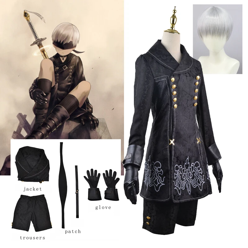 

Game NieR Automata 9S Cosplay Costume YoRHa No. 9 Type S Clothes Jacket Pants Uniform Wig Suit Halloween Party Costumes for Men