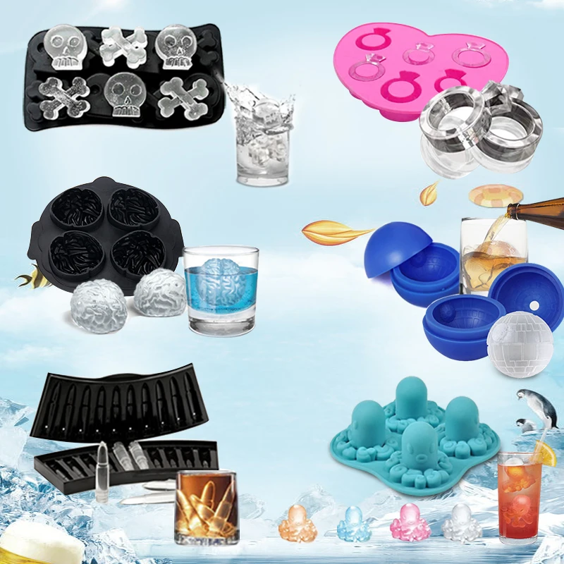 Party Silicone Ice Ball Maker Sphere Ice Trays Square Ice Cube Kitchen Bar Accessories Cocktail Whiskey DIY Frozen Mold