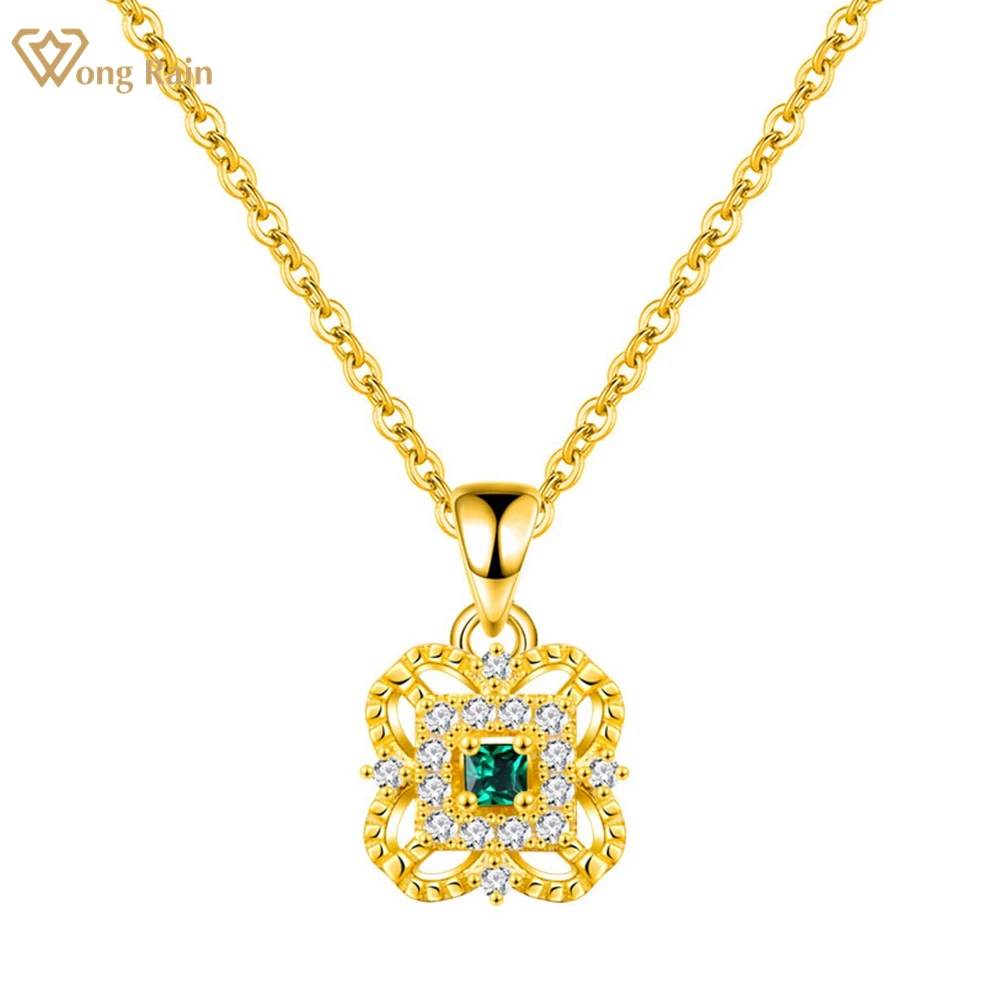 

Wong Rain, 18K позолоченное серебро 925 пробы, изумруд, высокоуглеродный алмаз, драгоценный камень, винтажное женское ожерелье с подвеской, ювелирн...