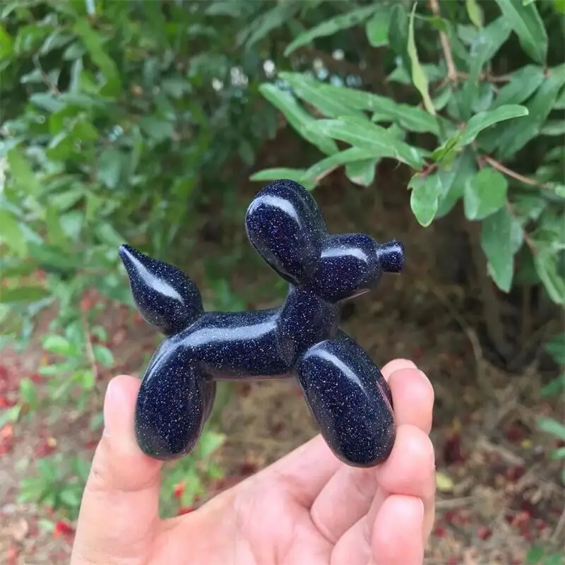 

1PC Natural Blue Goldsand Stone Balloon Dog Carving Healing Crystals Statues Reiki Home Room Decoration