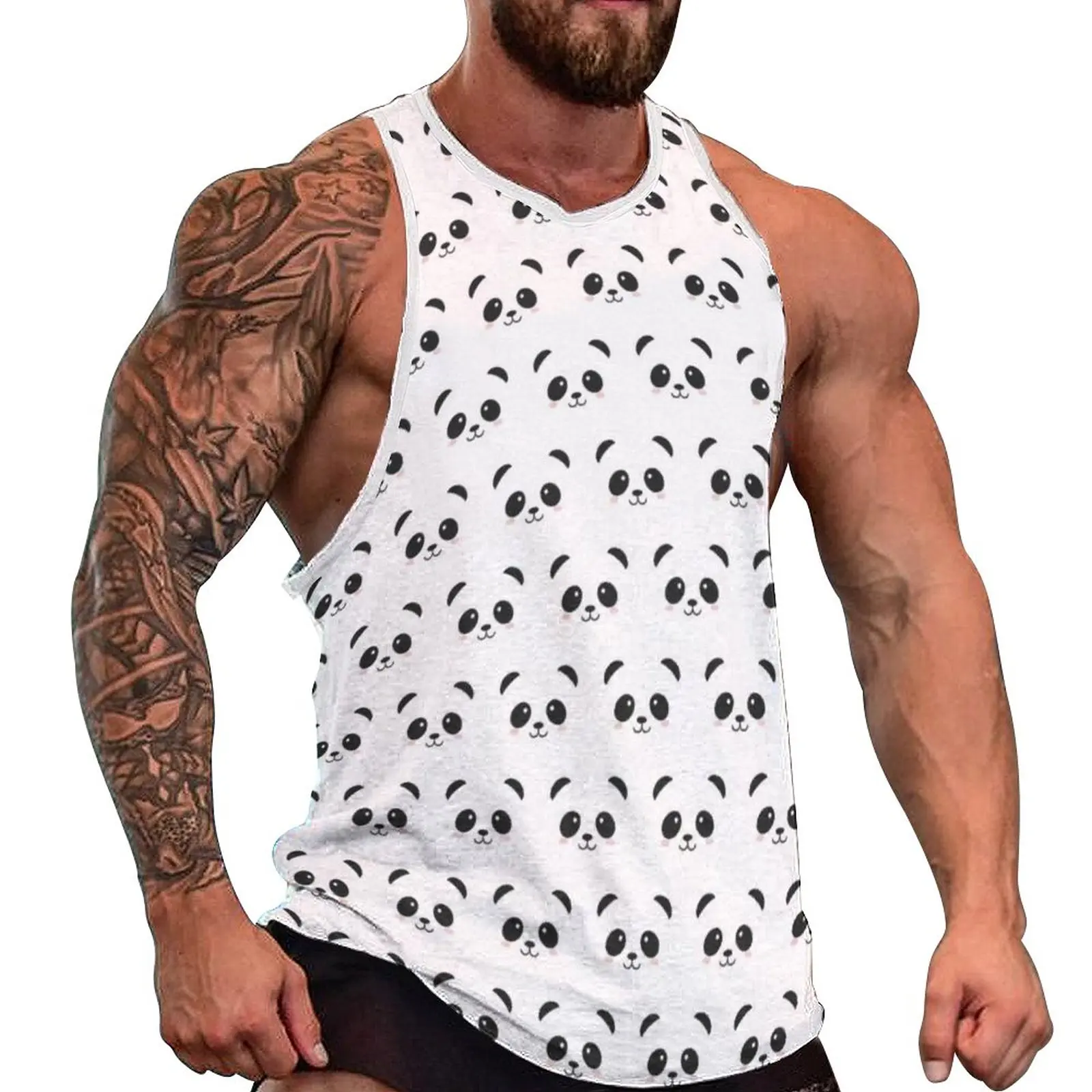 

Panda Bear Tank Top Cute Bears Adorable Panda Sportswear Tops Summer Workout Males Design Sleeveless Vests Large Size 4XL 5XL