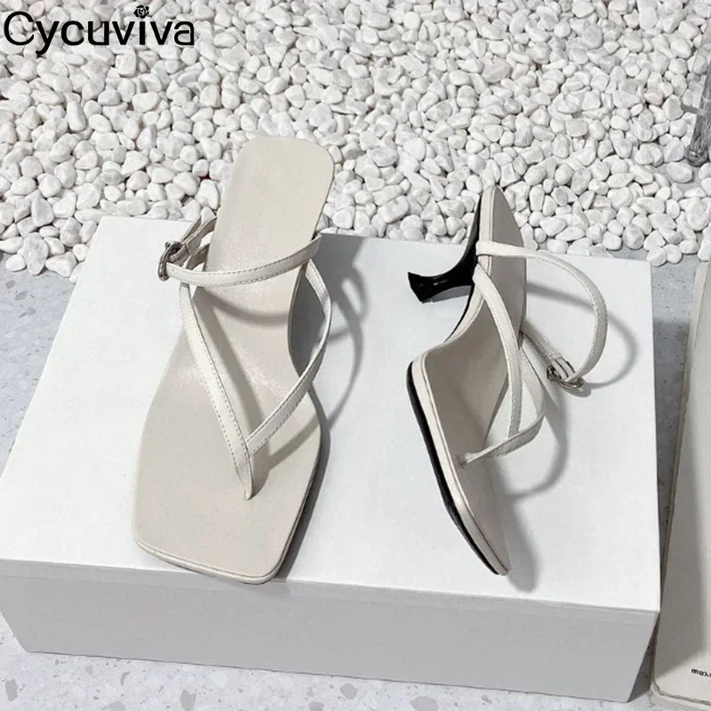 Женские летние шлепанцы из натуральной кожи на каблуке-котенке