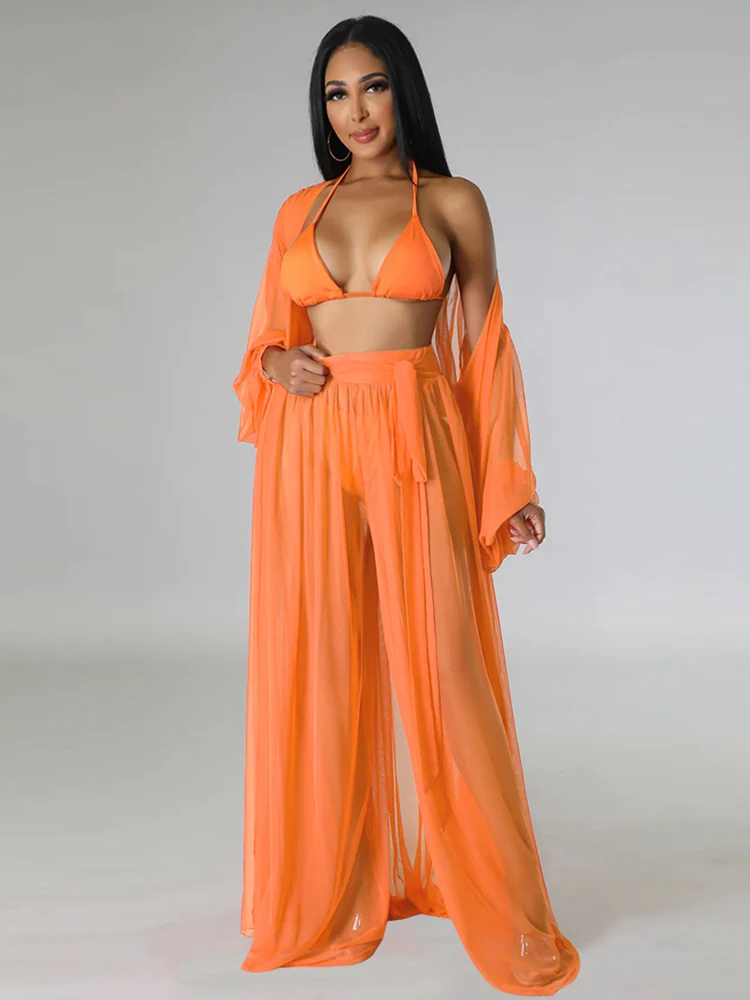 Женский прозрачный комплект из 2 предметов блузка с длинным рукавом и брюки