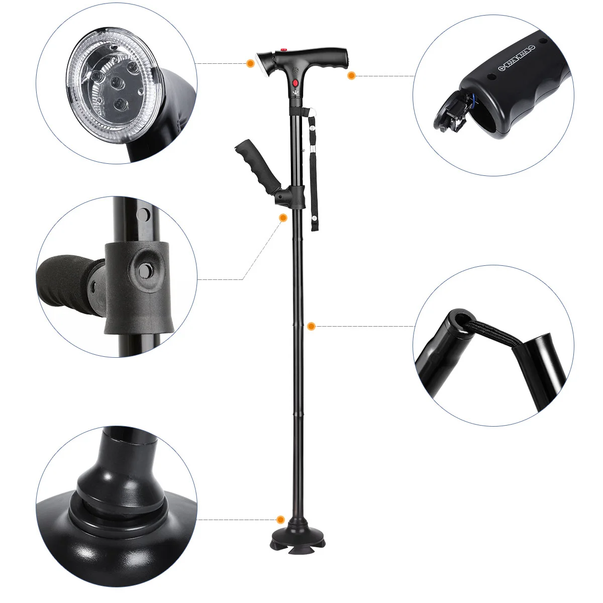 

Walking Cane Stick Folding Canes Sticksadjustable Lightcrutches Collapsible Underarm Led Foldable Men Seniors Crutch Women