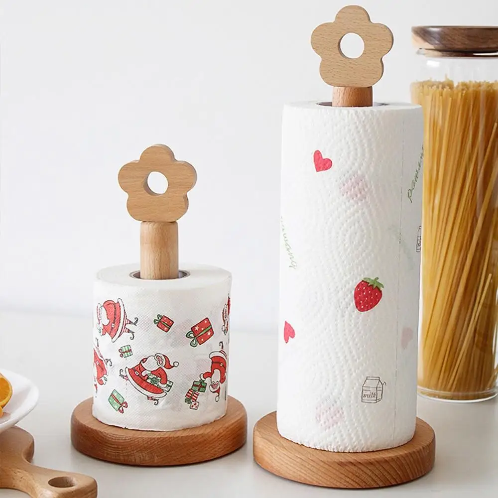 

Japanese-Style Solid Wood Tissue Holder Creative Kitchen Vertical Beech Paper Roll Towel Rack Small Flower Lazy Rag Storage Rack