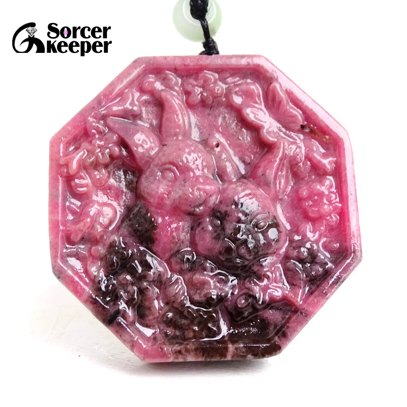 

Оптовая продажа, китайские ювелирные изделия ручной резьбы, модное ожерелье с кулоном из натурального родонита и нефрита, кролик, яшма, амулет, подарки для мужчин и женщин, BH634