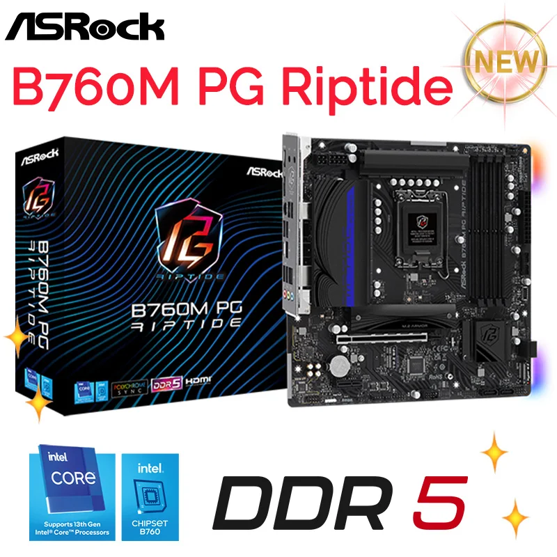 

Материнская плата Intel B760 DDR5 ASRock B760M PG Riptide с поддержкой Intel 12-го 13-го поколения Core i3 i5 i7 i9 LGA 1700 ЦП 128 ГБ M.2 Micro ATX