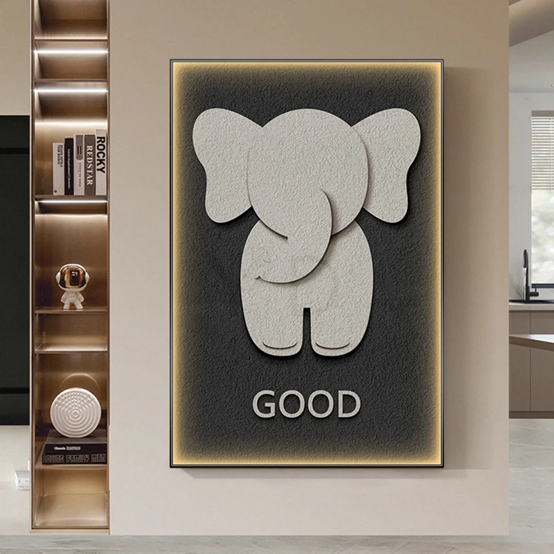 

Modern Cute Elephant Living Room Dining Room Bedroom Luminous Interior Painting LED Wall Lamp Crystal Porcelain Home Decoration