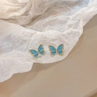 new 2022 fashion butterfly stud earrings with zircon earrings klein blue stud earrings for women girl jewelry gifts