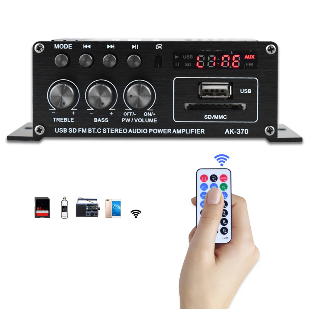 

AK-370 Audio Amplifier 2.0 Channel Audio Power Amplifier 20W+20W Digital Audio Amplifiers DC 12V Mini HIFI Stereo USB OTG Input