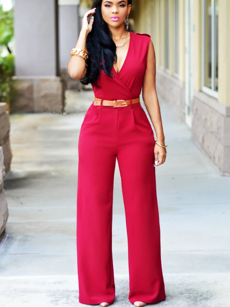 Jumpsuit 23 New Product Pocket Sleeveless Sexy V-Neck Jumpsuit Temperament Solid Color Casual Pants Available In Multiple Colors