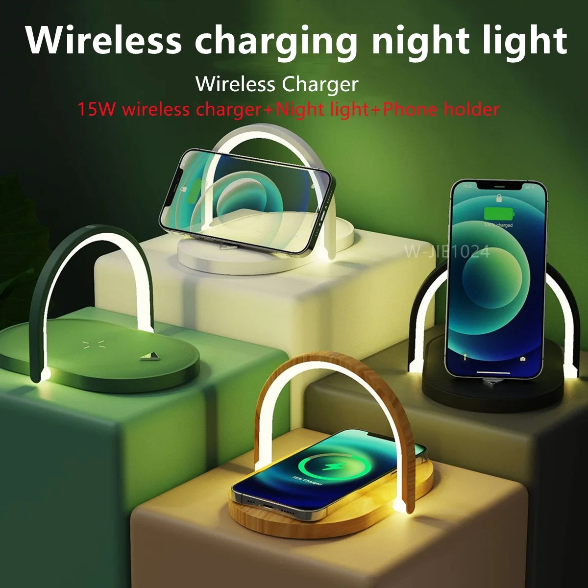 

Wireless charger night light 15W fast charging with mobile phone holder three-in-one wireless charging desk lamp