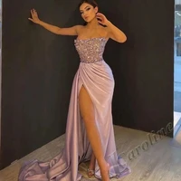caroline mermaid satin evening dress 2022 sparkly beads corest robe de soir%c3%a9e femme side split prom gowns party custom made