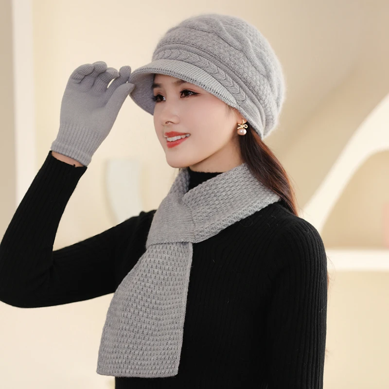 

3 шт./комплект, женская зимняя шапка и перчатки из кроличьего меха