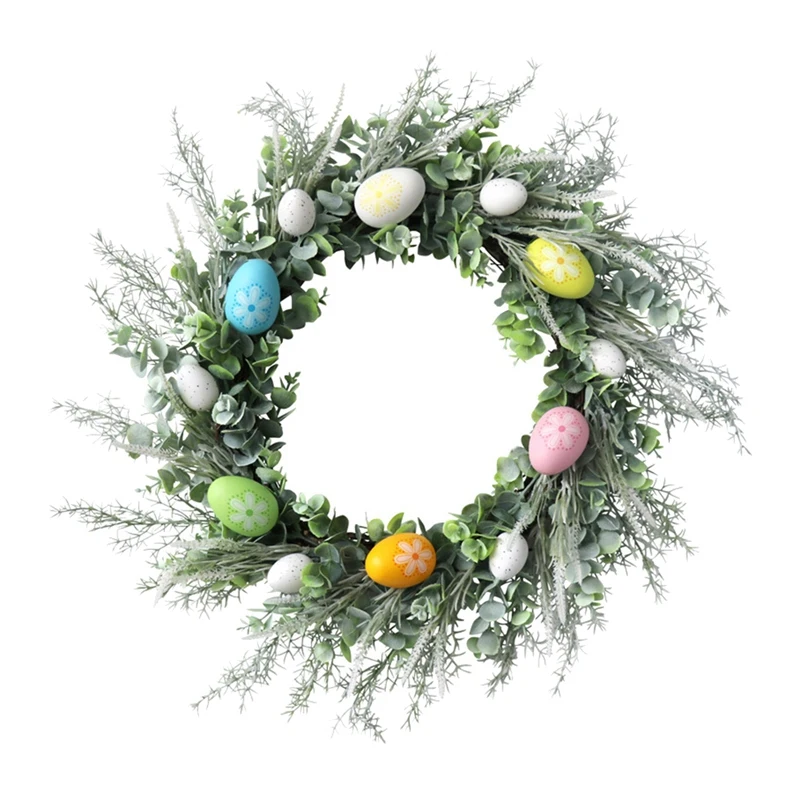 

Artificial Wreath Colorful Eggs Flower DIY Easter Home Living Room Party Pendant Wall Decor Easter Wreath