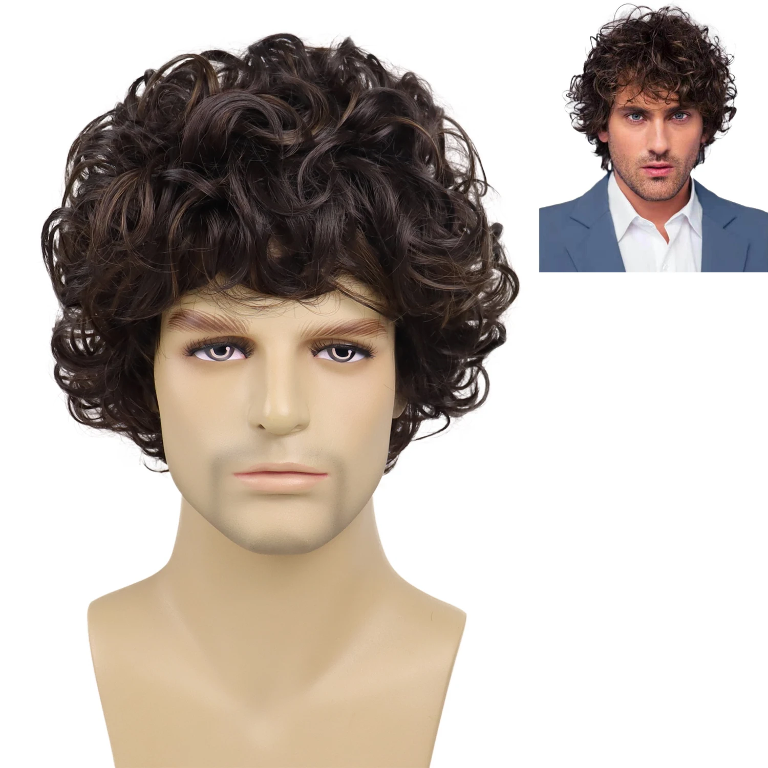 

GNIMEGIL Synthetic Hair Mens Wig Short Big Curly Hairstyles 80s Cosplay Wig for Man Natural Wigs for Black Men Halloween Costume
