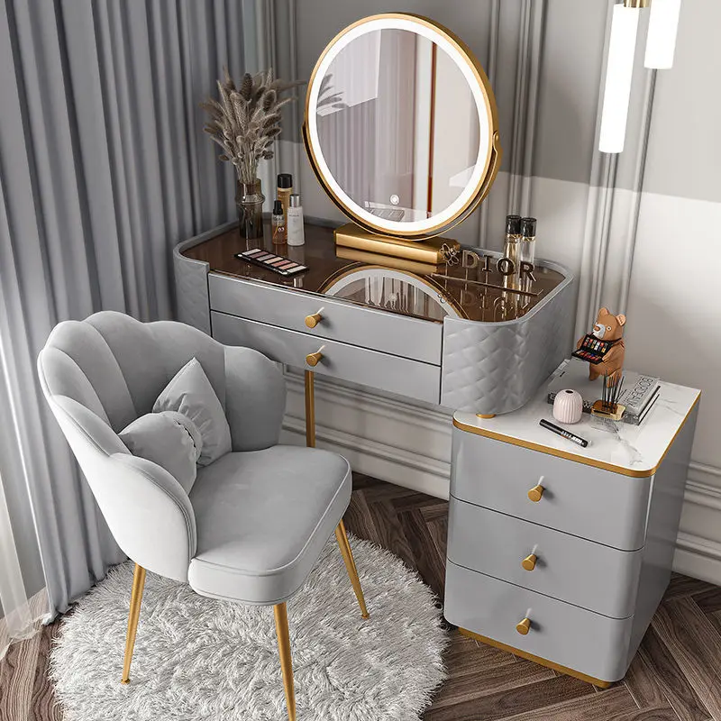 

Light Luxury Makeup Table Cabinet Integrated Table Dressing Table Glass Bedroom Small Apartment Modern Minimalist Nordic Storage